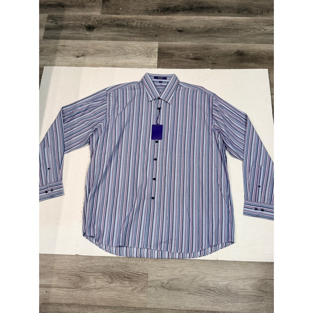 Alan Flusser Classic Mens XL Button Down Shirt Purple Blue Striped Cotton NWT
